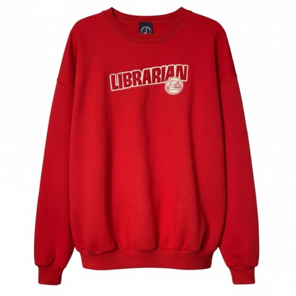 Vintage Jerzees Librarian Graphic Sweatshirt Red Crewneck XL
